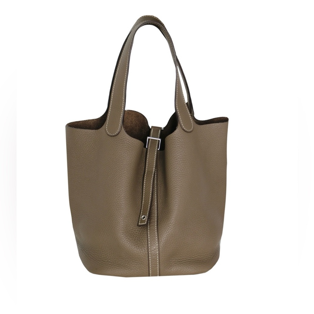 Hermes Etoupe Clemence Leather MM Picotin